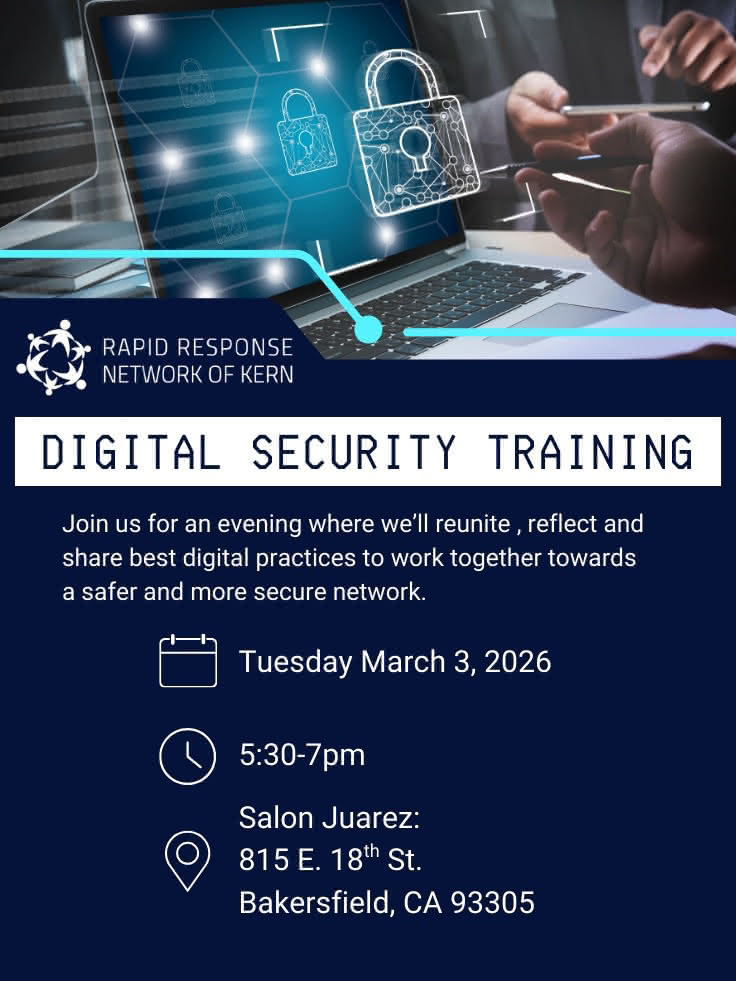 An image promoting digital security traning put on by the Rapid Response Network of Kern.